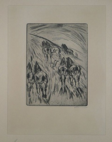 Klemm Walter - Konie orzące pole, akwaforta, 1922.